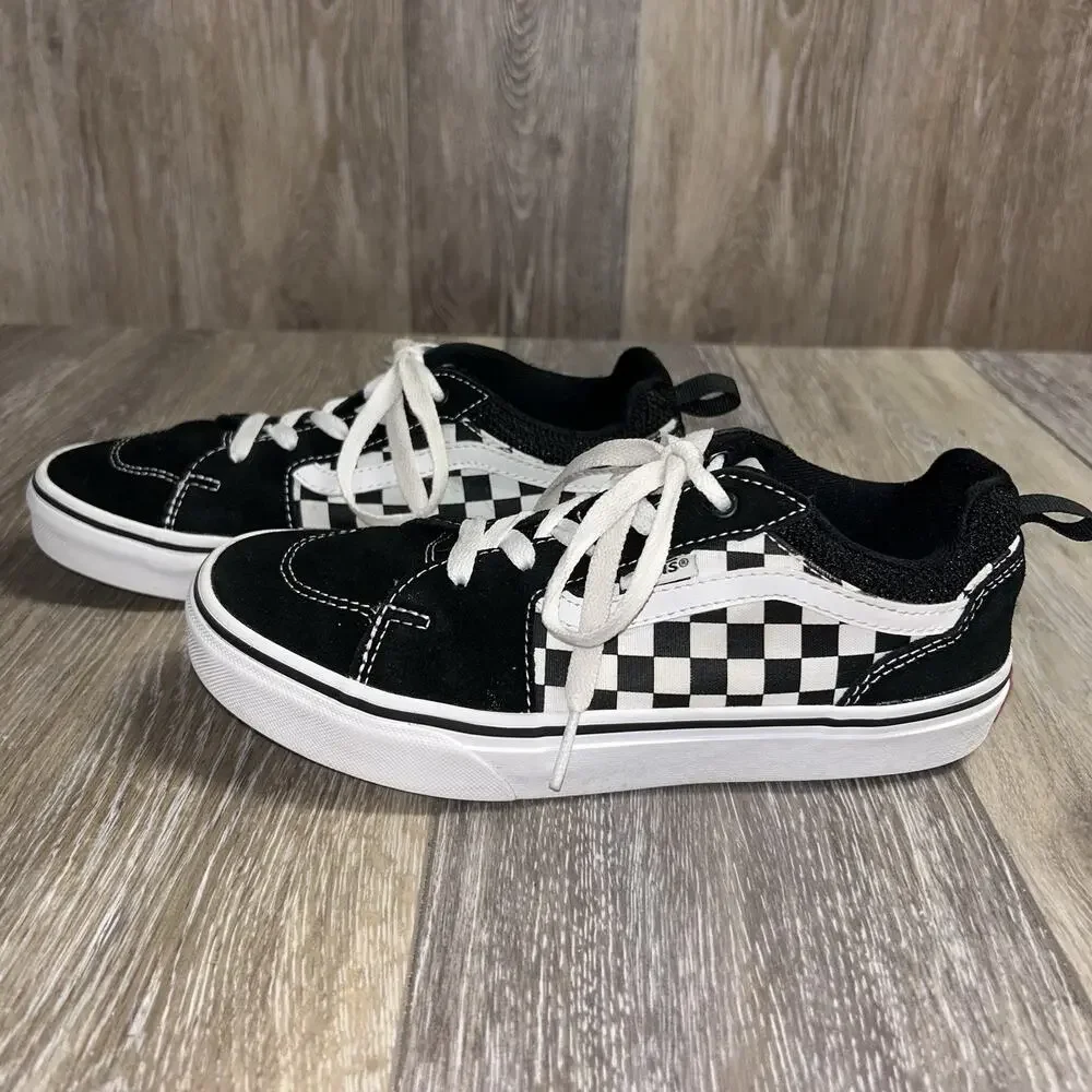 Vans Off The Wall Skater Shoes Youth 4.5 Black Checkered Low Top Sneakers 500714